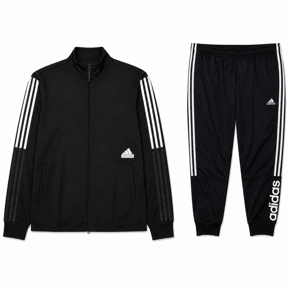 Adidas Tracksuit Mens Large Black White 3-Stripe Full Zip Jacket Pants HN1951